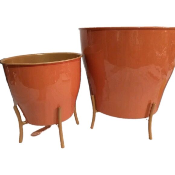 Unbranded Other - Planters Set of 2 Metal Planters with Stands Copper-Colored Gold-Tone